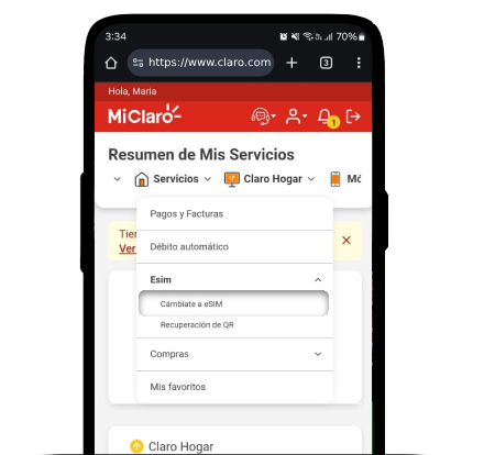 Title Mi Claro Configura tu eSIM