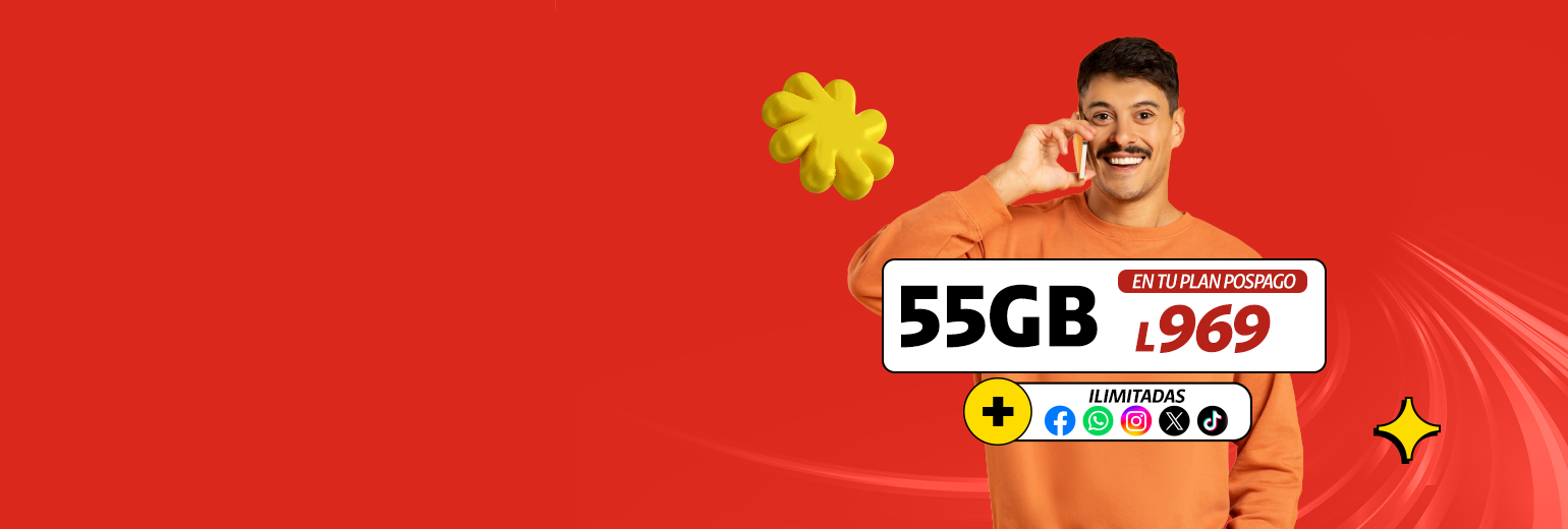 Navegá con 55 GB en tu plan pospago Claro por L969 y disfrutá Facebook, Instagram, WhatsApp, X y TikTok sin límite. Plan Claro Pospago de 55 GB por L969 con redes sociales ilimitadas incluidas.