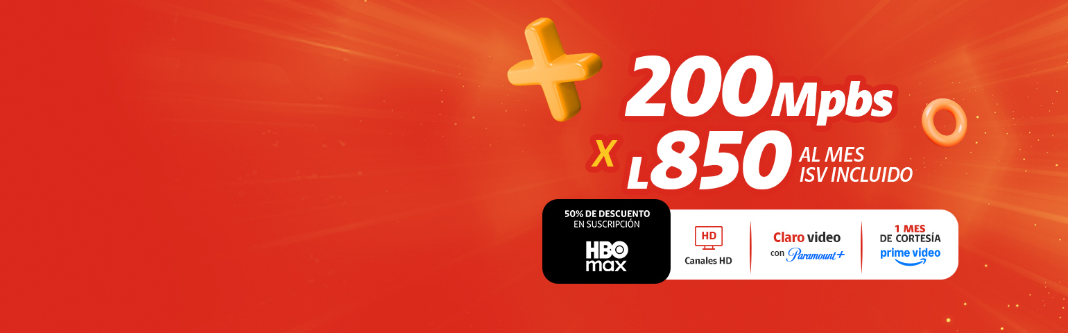 Full Claro Honduras: 200 Mbps por L 850/mes con TV HD, Claro video + Paramount+ y 1 mes de Prime Video. Claro Honduras – Internet 200 Mbps por L 850 al mes con Canales HD, Claro video, Paramount+ y 1 mes de Prime Video.