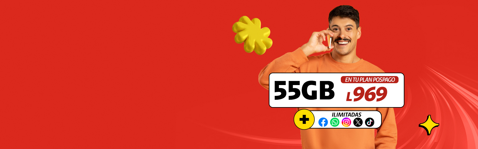 Claro Honduras – Plan pospago con 55 GB por L969 al mes, incluye redes sociales ilimitadas. Promoción Claro Honduras pospago: 55 GB por L969 al mes con Facebook, WhatsApp, Instagram, X y TikTok ilimitados.
