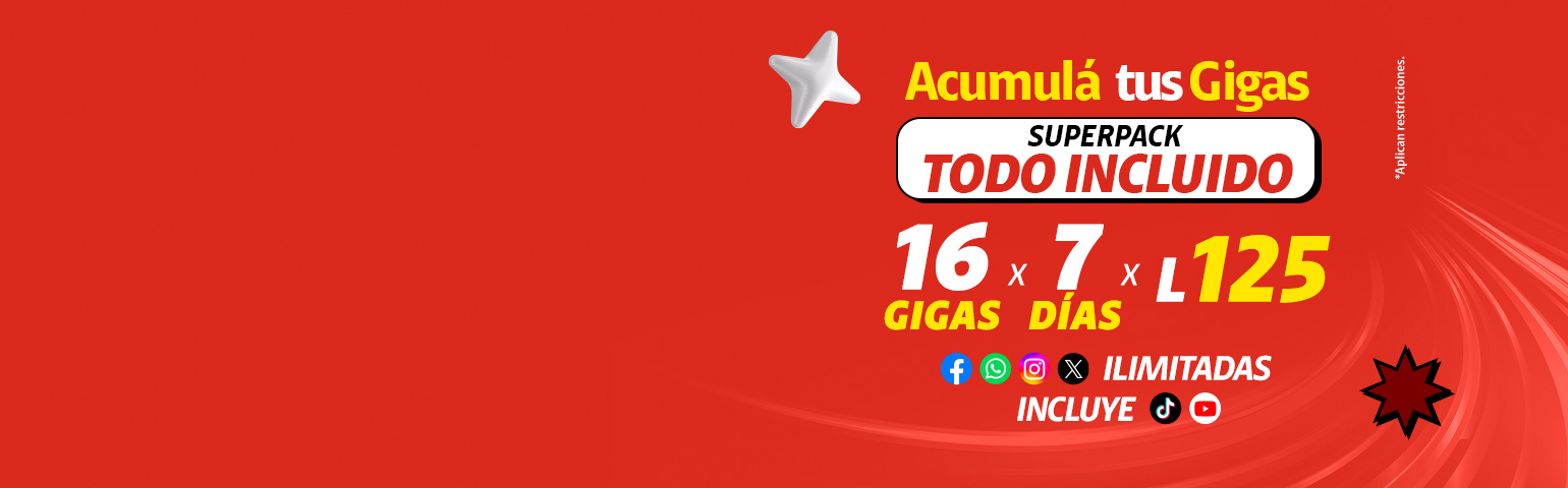 Claro Honduras Prepago – Superpack Todo Incluido: 16 GB por 7 días a L125 con redes sociales ilimitadas. Superpack Claro Honduras Todo Incluido: 16 GB por 7 días a L125 con Facebook, WhatsApp, Instagram y más ilimitados.