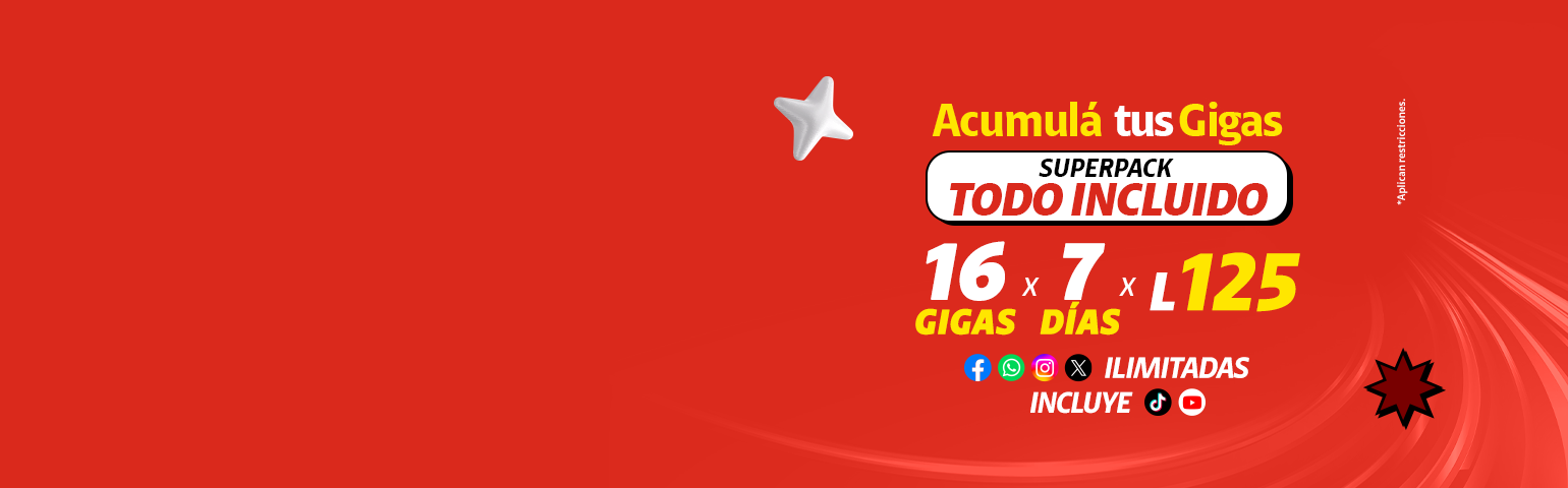 Claro Honduras Prepago – Superpack Todo Incluido: 16 GB por 7 días a L125 con redes sociales ilimitadas. Superpack Claro Honduras Todo Incluido: 16 GB por 7 días a L125 con Facebook, WhatsApp, Instagram y más ilimitados.